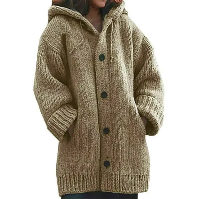 Women's Sweater Cardigan Jacket Autumn Winter Thickened Fashion Warm Knitted Hoodie Button Double Pocket Jacket S-5XL