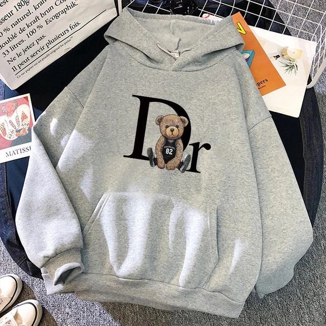 2023 Cotton Hoodie Fashion Brand Fleece Women's Hooded Pullover Cute Bear Printed Sweatshirt Men Women Clothing Free Shipping