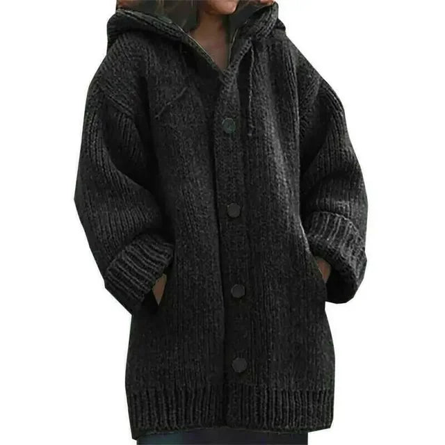 Women's Sweater Cardigan Jacket Autumn Winter Thickened Fashion Warm Knitted Hoodie Button Double Pocket Jacket S-5XL