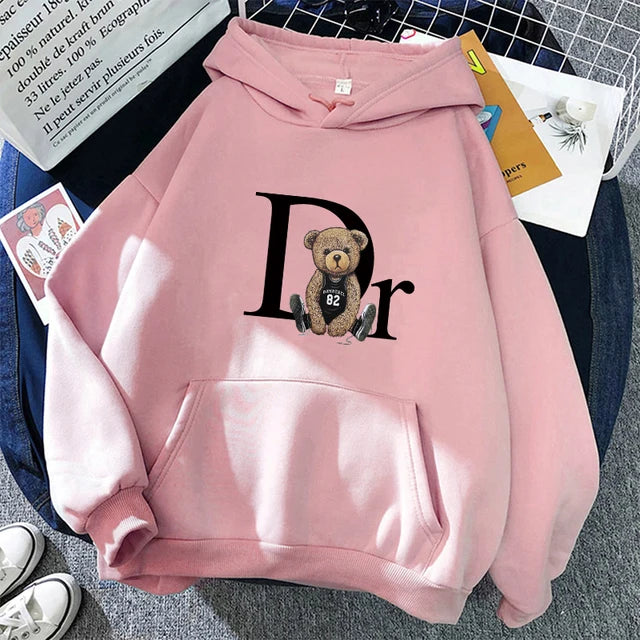 2023 Cotton Hoodie Fashion Brand Fleece Women's Hooded Pullover Cute Bear Printed Sweatshirt Men Women Clothing Free Shipping