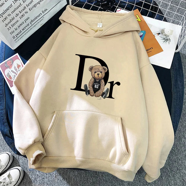 2023 Cotton Hoodie Fashion Brand Fleece Women's Hooded Pullover Cute Bear Printed Sweatshirt Men Women Clothing Free Shipping