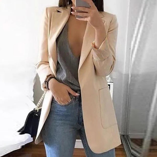 Women's Suit Jacket Solid Color Long Sleeve Cardigan Formal Slim Jacket Fashion Casual Joker Overalls Jacket Women's Coat