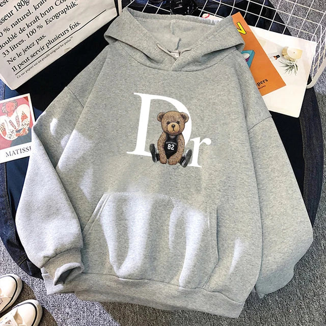 2023 Cotton Hoodie Fashion Brand Fleece Women's Hooded Pullover Cute Bear Printed Sweatshirt Men Women Clothing Free Shipping