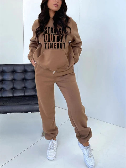 Hoodies Suit Winter Spring Solid Casual Tracksuit Women Fleece 2 Pieces Set Sports Sweatshirts Pullover Sweatpants Wholesale