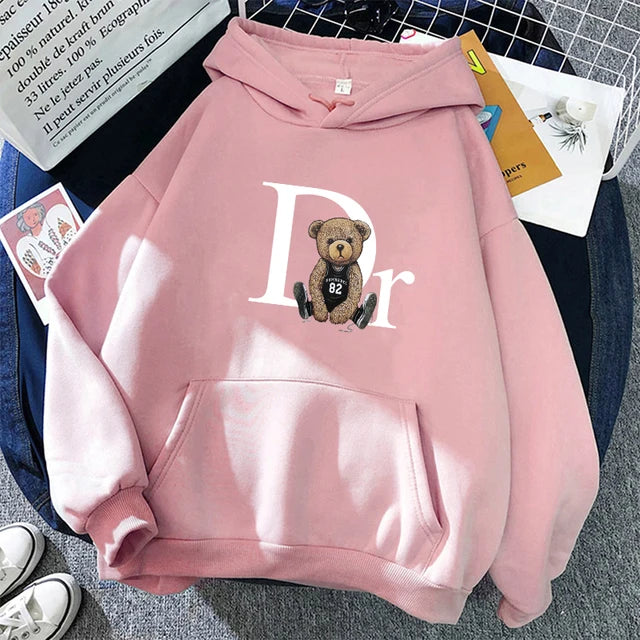 2023 Cotton Hoodie Fashion Brand Fleece Women's Hooded Pullover Cute Bear Printed Sweatshirt Men Women Clothing Free Shipping