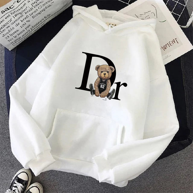 2023 Cotton Hoodie Fashion Brand Fleece Women's Hooded Pullover Cute Bear Printed Sweatshirt Men Women Clothing Free Shipping