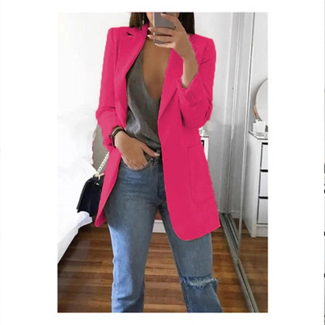 Women's Suit Jacket Solid Color Long Sleeve Cardigan Formal Slim Jacket Fashion Casual Joker Overalls Jacket Women's Coat