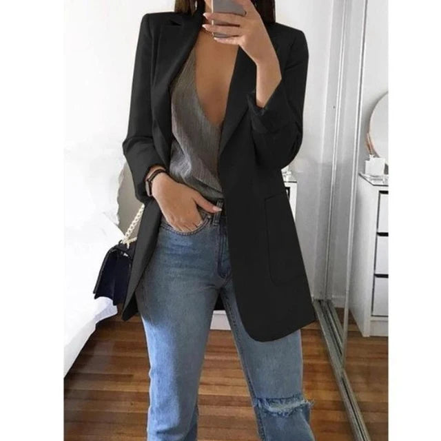 Women's Suit Jacket Solid Color Long Sleeve Cardigan Formal Slim Jacket Fashion Casual Joker Overalls Jacket Women's Coat