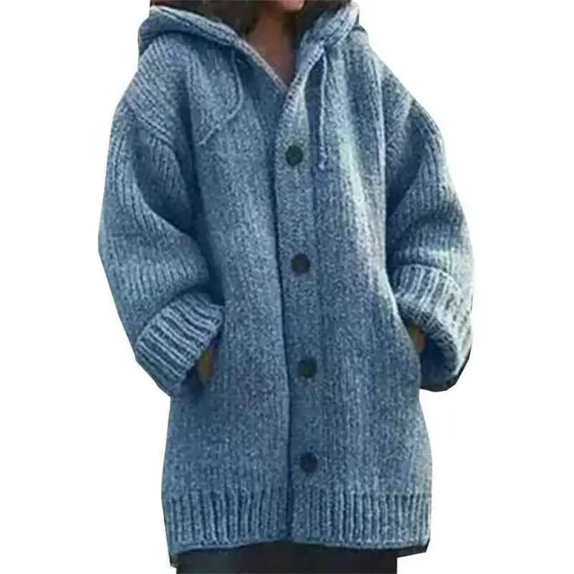 Women's Sweater Cardigan Jacket Autumn Winter Thickened Fashion Warm Knitted Hoodie Button Double Pocket Jacket S-5XL