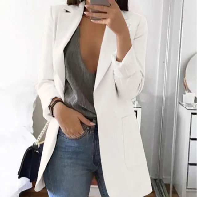 Women's Suit Jacket Solid Color Long Sleeve Cardigan Formal Slim Jacket Fashion Casual Joker Overalls Jacket Women's Coat