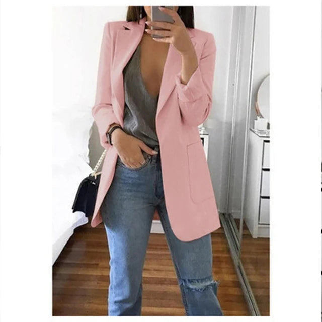 Women's Suit Jacket Solid Color Long Sleeve Cardigan Formal Slim Jacket Fashion Casual Joker Overalls Jacket Women's Coat