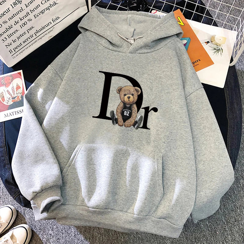 2023 Cotton Hoodie Fashion Brand Fleece Women's Hooded Pullover Cute Bear Printed Sweatshirt Men Women Clothing Free Shipping