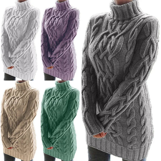 Autumn and Winter New Sweaters Women's Knitwear Thickened Polo Collar Long Sleeve Retro Thick Thread Dress Women's Wear