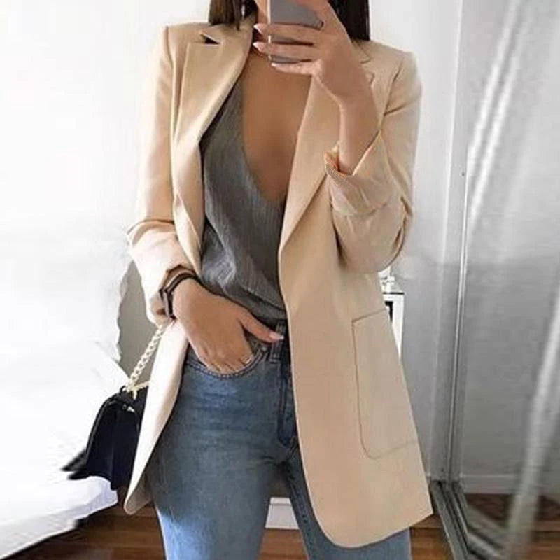 Women's Suit Jacket Solid Color Long Sleeve Cardigan Formal Slim Jacket Fashion Casual Joker Overalls Jacket Women's Coat