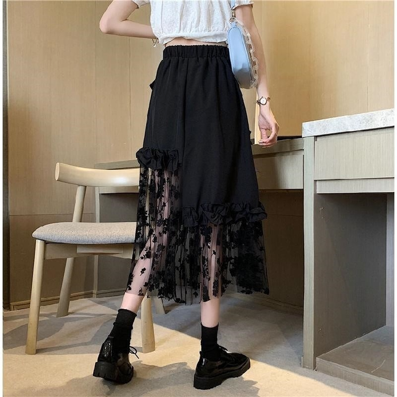 Black Lace Patchwork Skirt