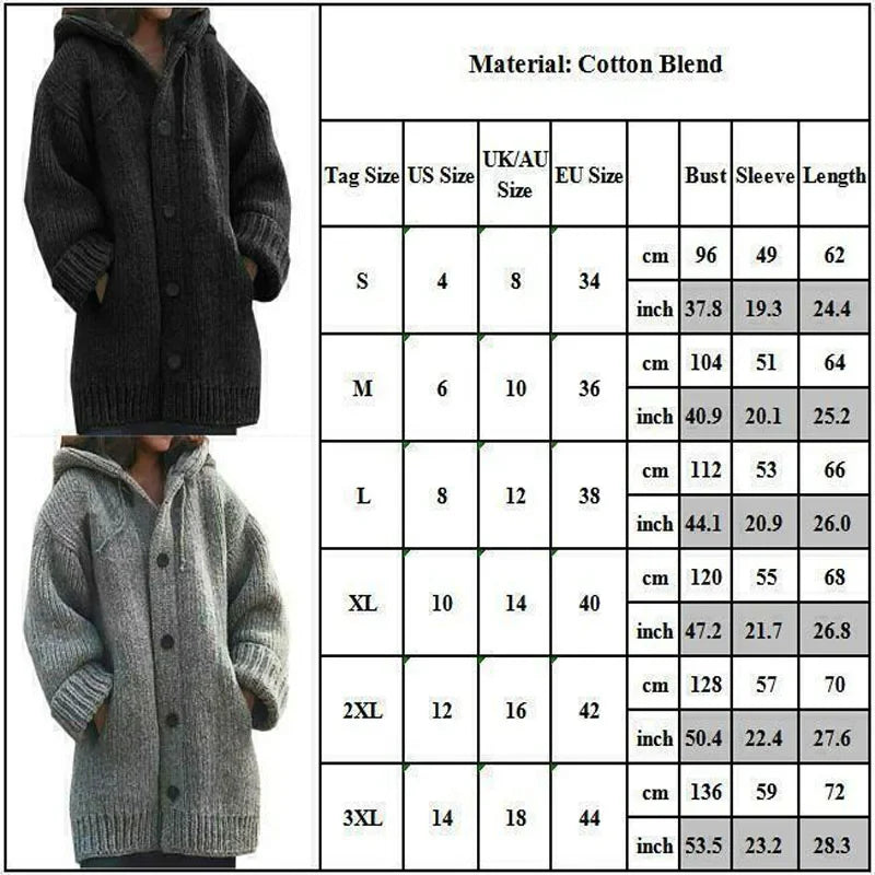 Women's Sweater Cardigan Jacket Autumn Winter Thickened Fashion Warm Knitted Hoodie Button Double Pocket Jacket S-5XL